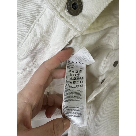 All Saints White Denim Jacket Mens Small White Jean Distressed Grunge Trucker - Picture 5 of 10